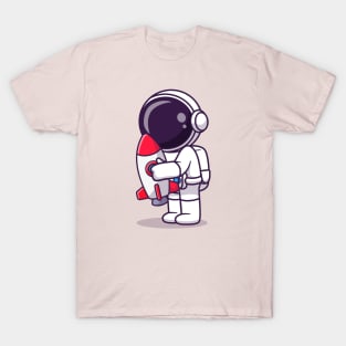 Cute Astronaut Hug Rocket Toy Cartoon T-Shirt